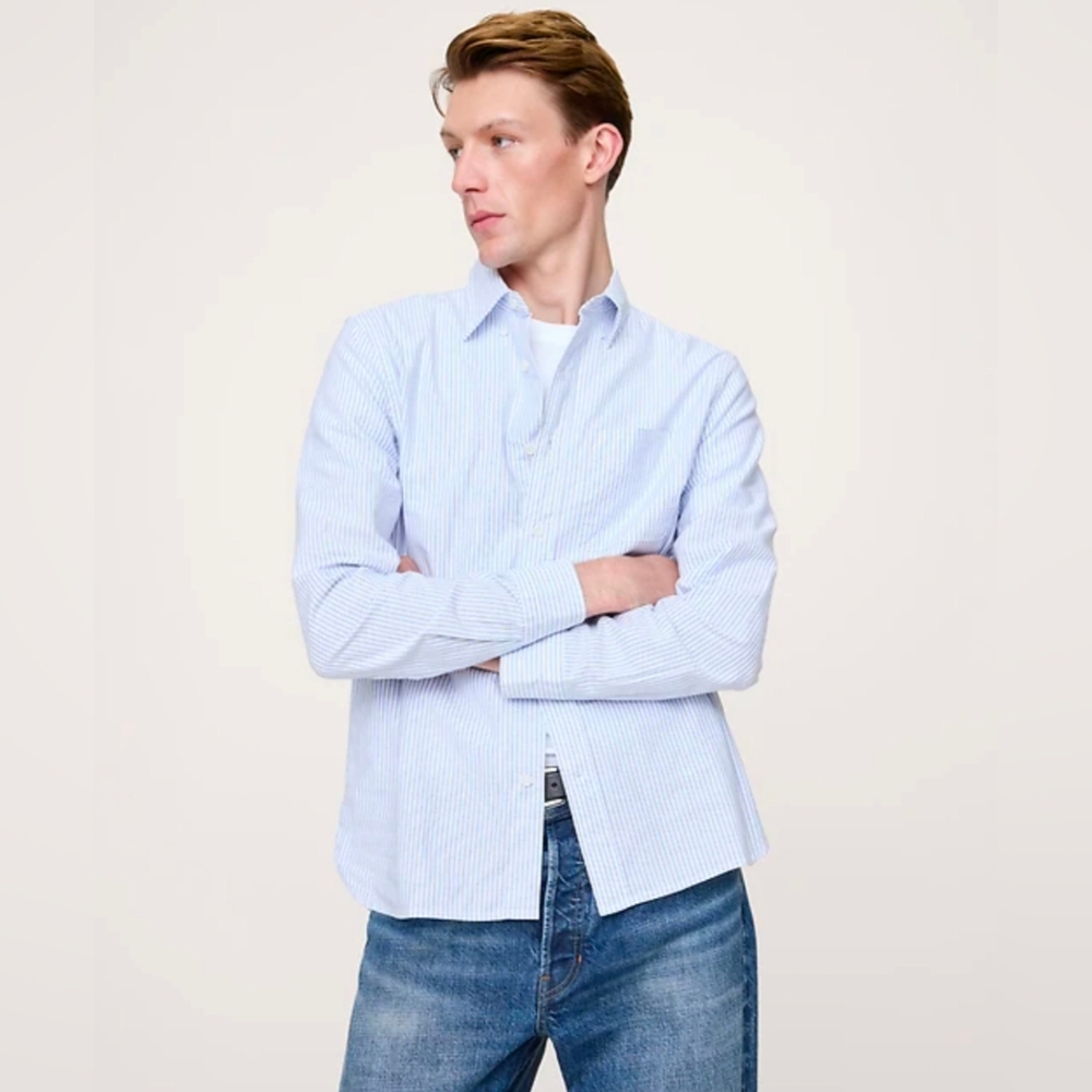 ARROW BRIGADE Men's Blue Stripe Oxford Dress Shirt